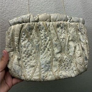 Vintage Rita Diana Elegant for Mylinka CreamWith Crystals Cinch Leather Bag